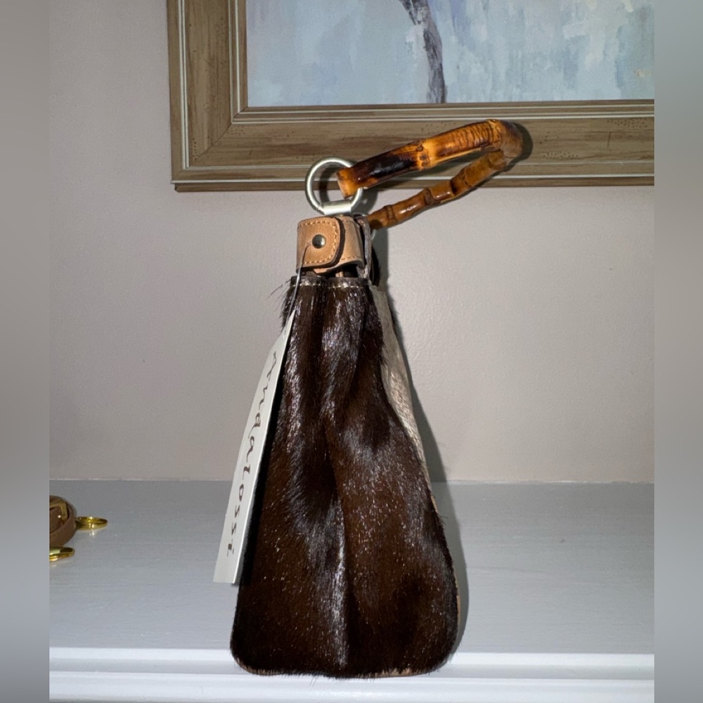 Andalossi NWT Golden Meadow Cappuccino leather calf hair bamboo crossbody bag - Picture 8 of 16